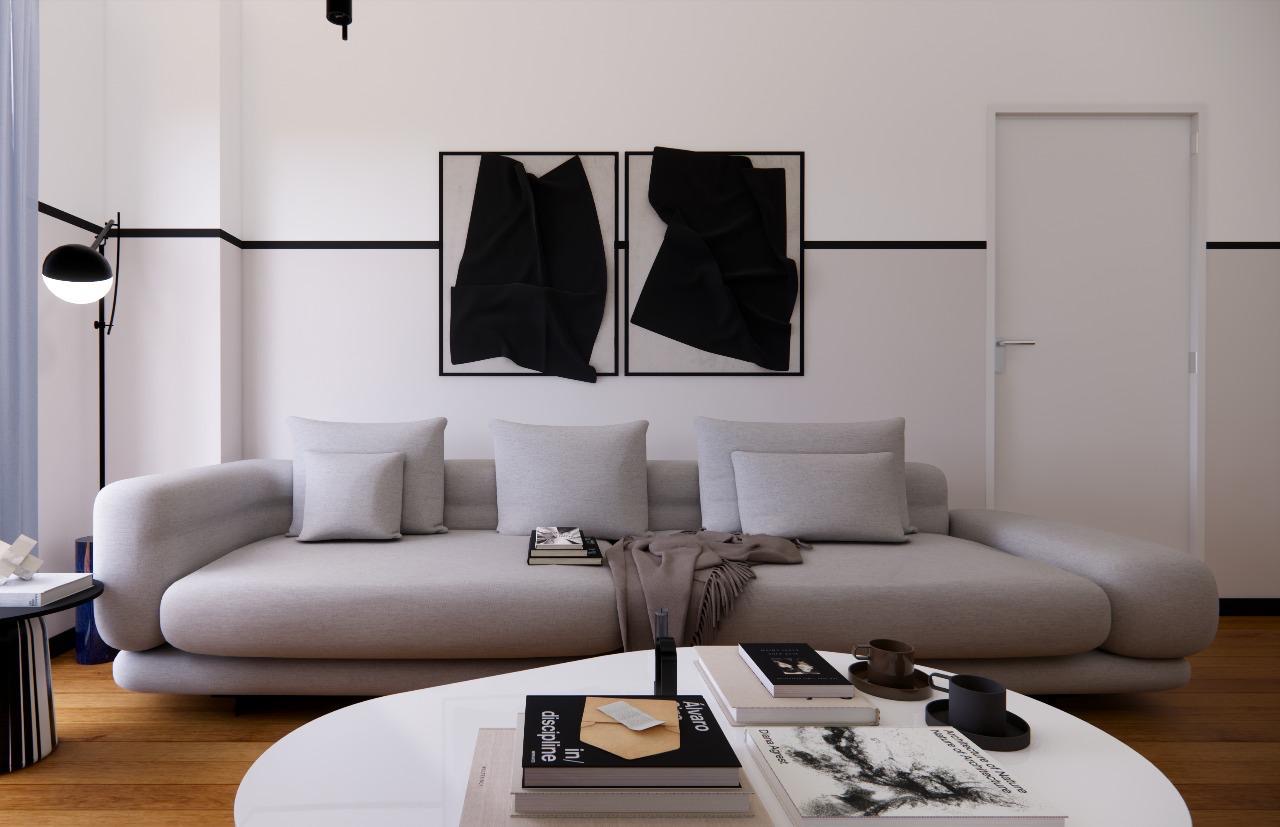 Minimalist interior with warm natural light